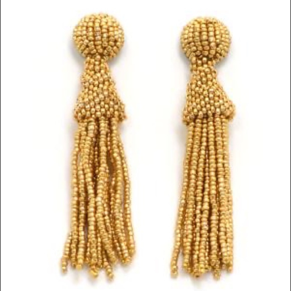 Metallic gold sparkle beaded tassel earrings